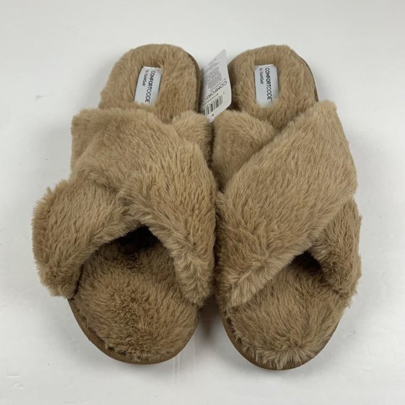 Comfort Code by Cuddl Duds Crisscross Slipper Womens Sz 9-10 Brown Faux Fur 7943 - Picture 2 of 7